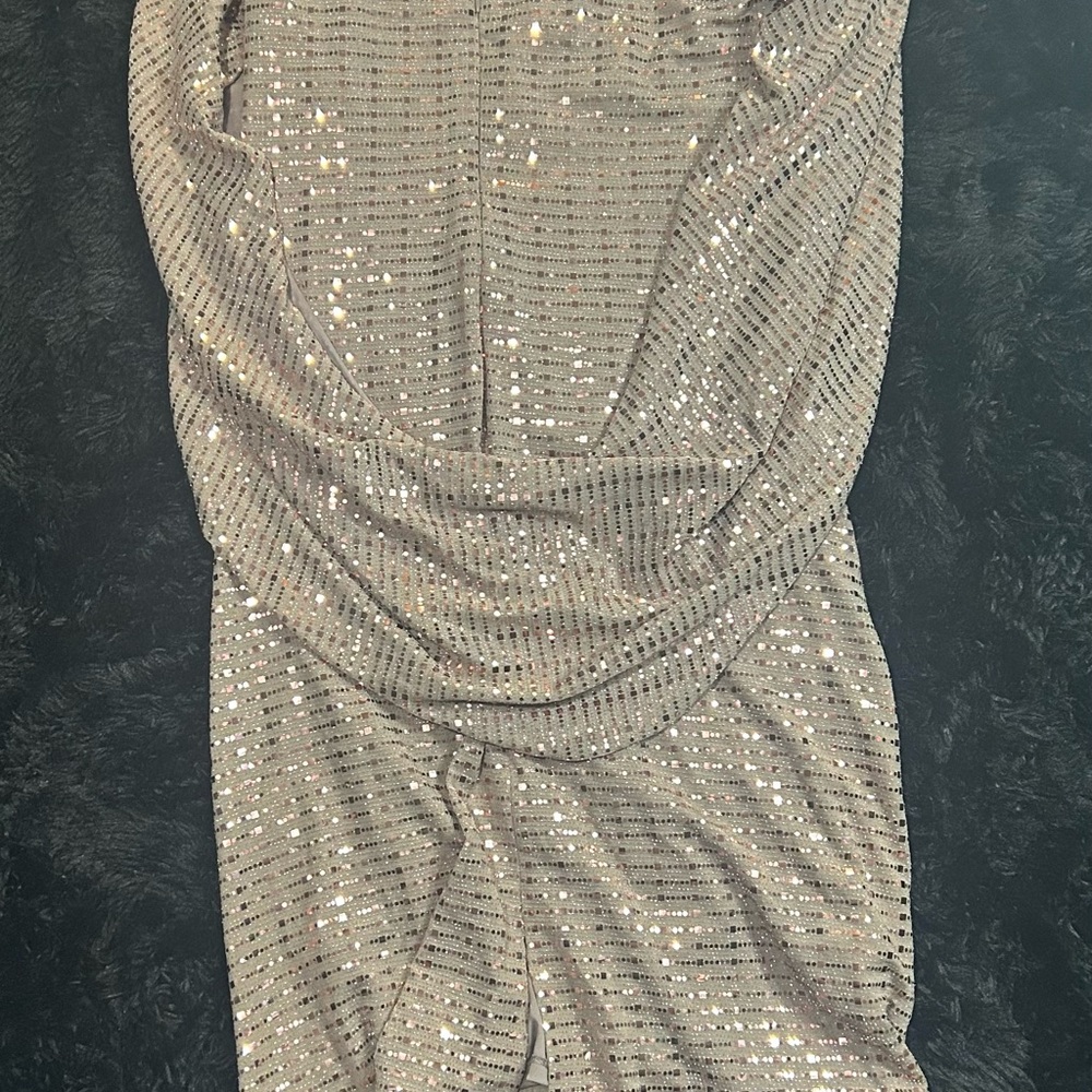 R&M Richards Strapless Silver Sequin Dress